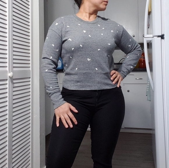 Madewell WOMEN'S GRAY PETAL HEARTS EMBROIDERED LONG SLEEVE SWEATSHIRT, S… - Picture 6 of 16